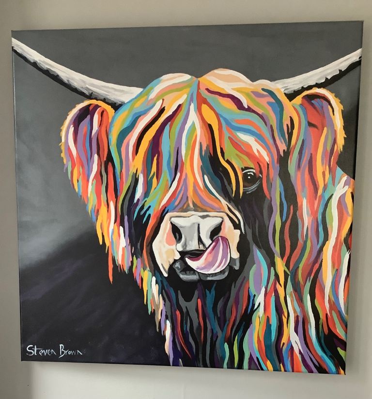Large Steven Brown Harris McCoo (Highland Cow Canvas Print) 76cm x 76cm