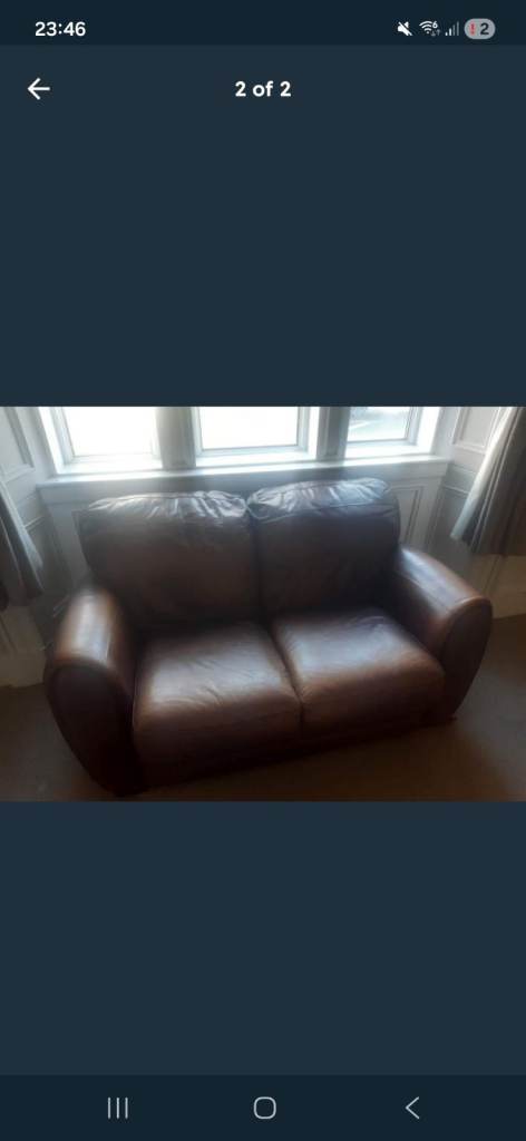Brown Leather 2-Seater Sofa – Good Condition