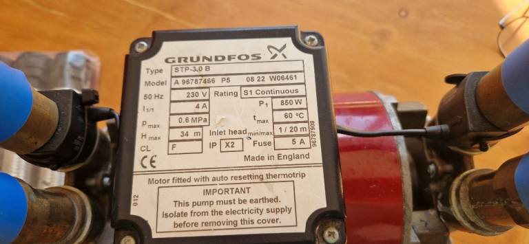 Used Shower Pump GRUNDFOS 3.0B with new connector pipes