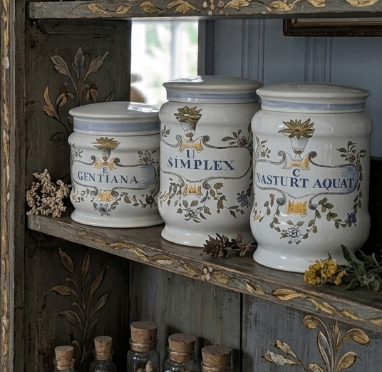 Set of three replica antique french style pharmacy jars 