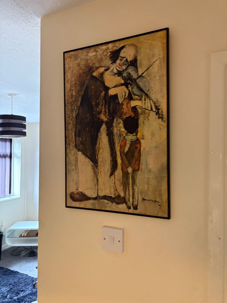 Vintage clown print on block board exc cond free local delivery