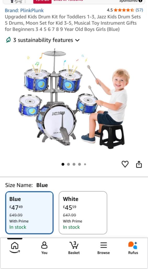 PlinkPlunk Kids Drum kit in  Blue like Brand New