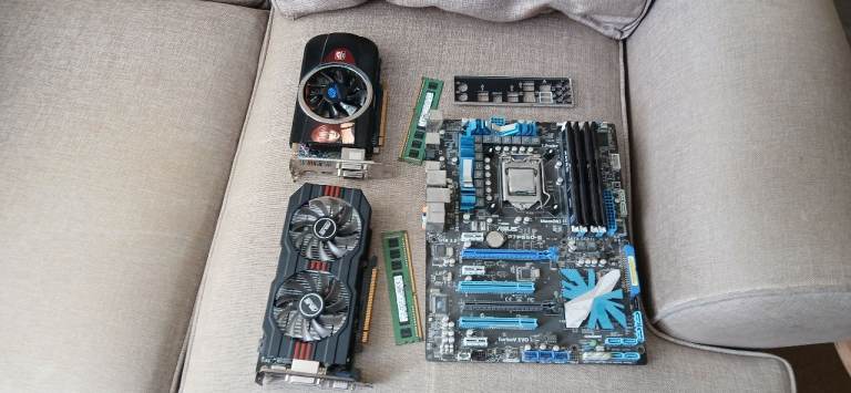 Bundle of computer parts - motherboard, ram, gpu