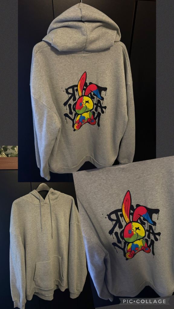 Grey Hoodie Anime K-Pop Korean Graffiti Pop Art Size 12 14 16 XXL Warm Women’s Jumper