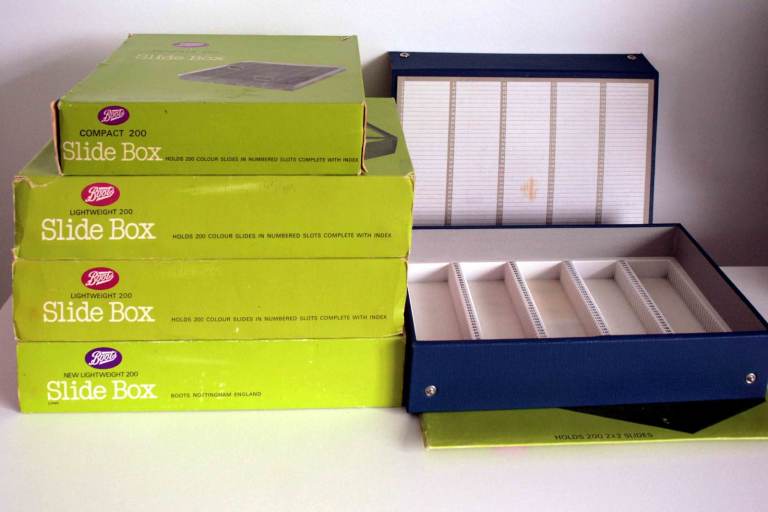 Photographic slide storage boxes
