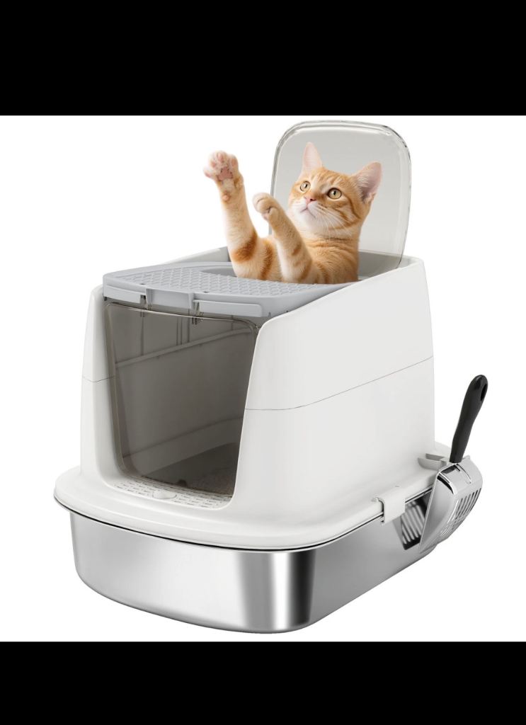 As New Pawhut stainless steel hooded XL extra large cat litter tray