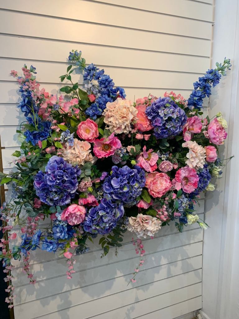 Artificial Silk Floral Wall Panel - Pink & Blue Summer Flowers 