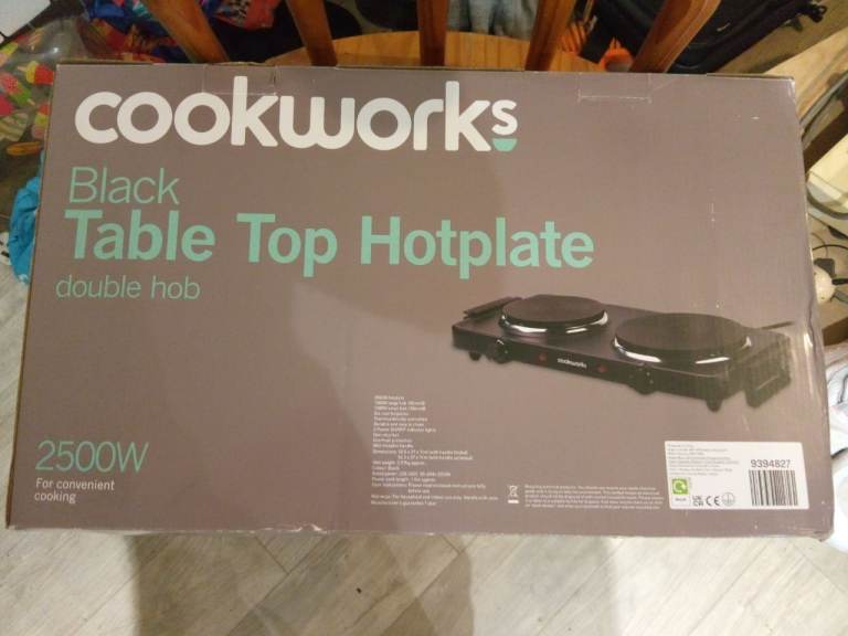 Cookworks Black Table Top Hotplate Double Hob 2500W - New