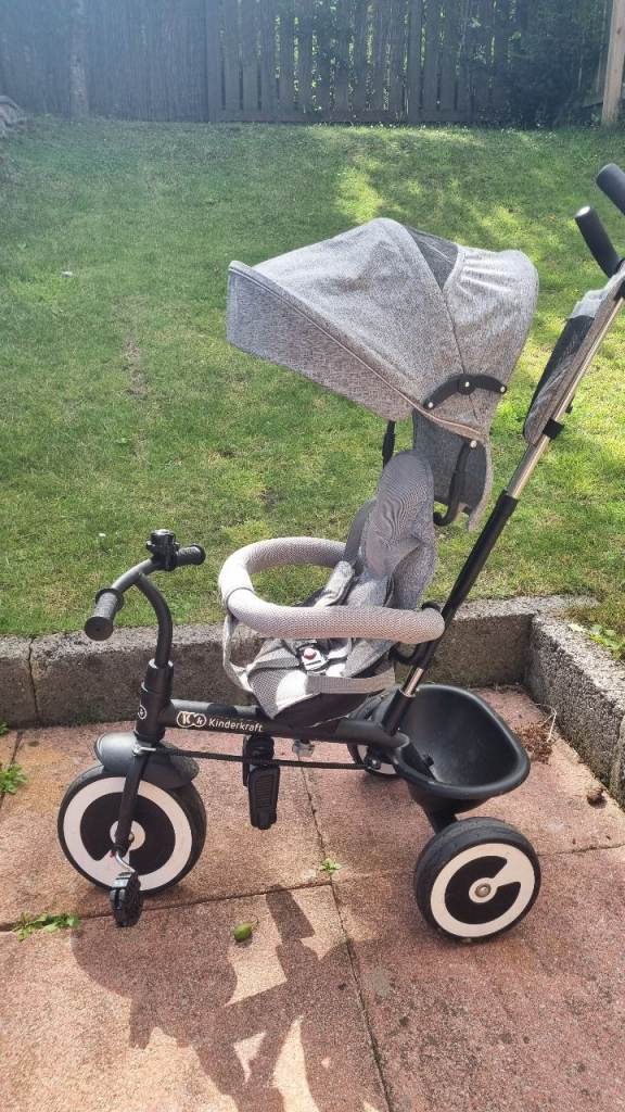 Kids 3-in-1 Trike Stroller - Grey Push Along Pedal Bike