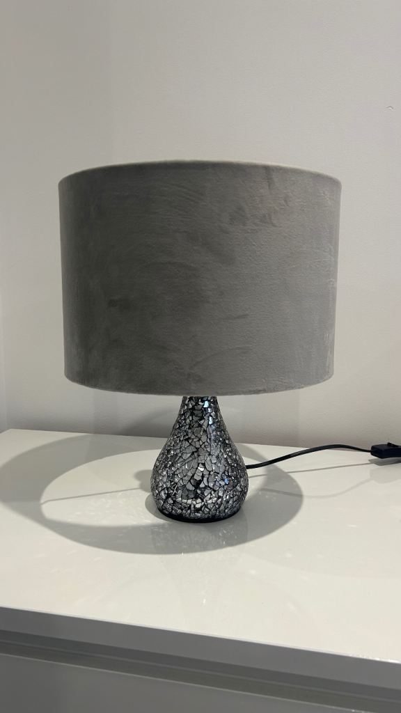 Crackle Mirror Finish Lamp with Faux Suede Shade plus Spare Shade