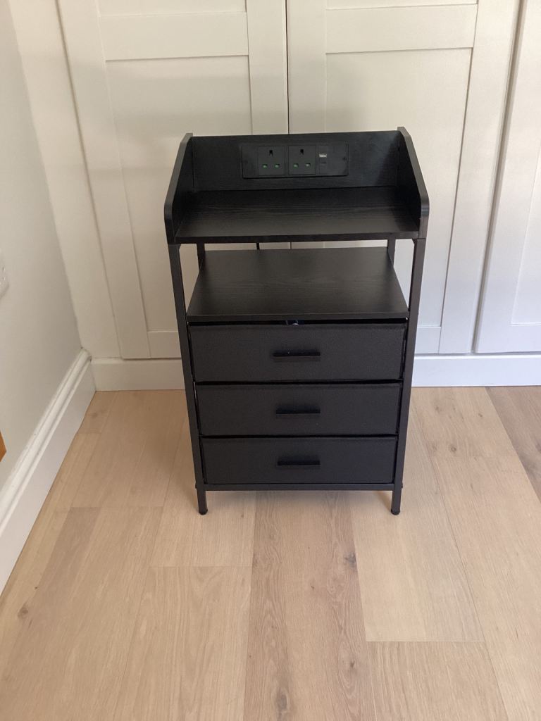 Bedside table with led lights and charging station