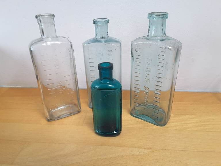Vintage Glass Bottles - Clear and Blue