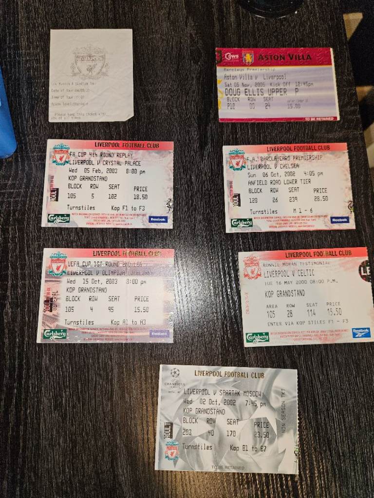 liverpool fc vintage match tickets 2001-2006 champions league uefa cup testimonial job lot