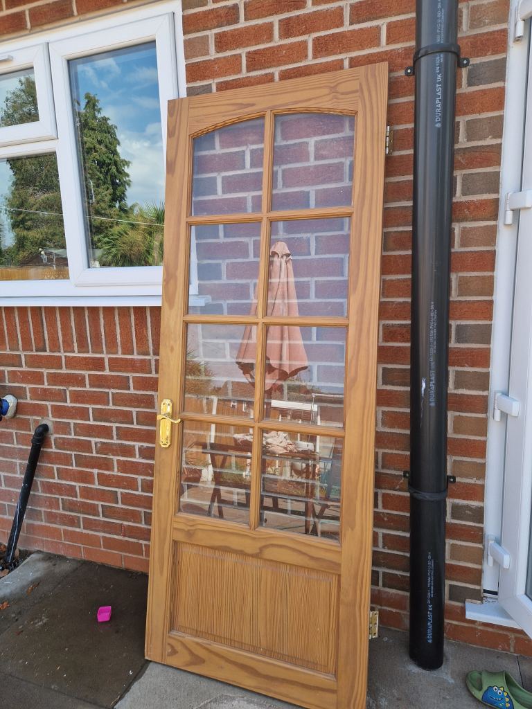 Wooden French Patio Door with Glass Panels – Good Condition