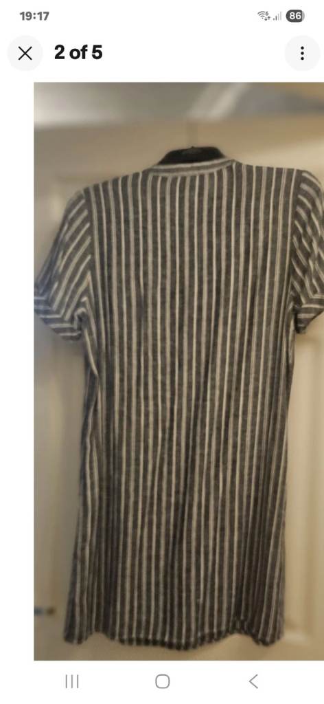 George Linen Mix Shift Dress Size 12 Front Pockets And Blue Stripe