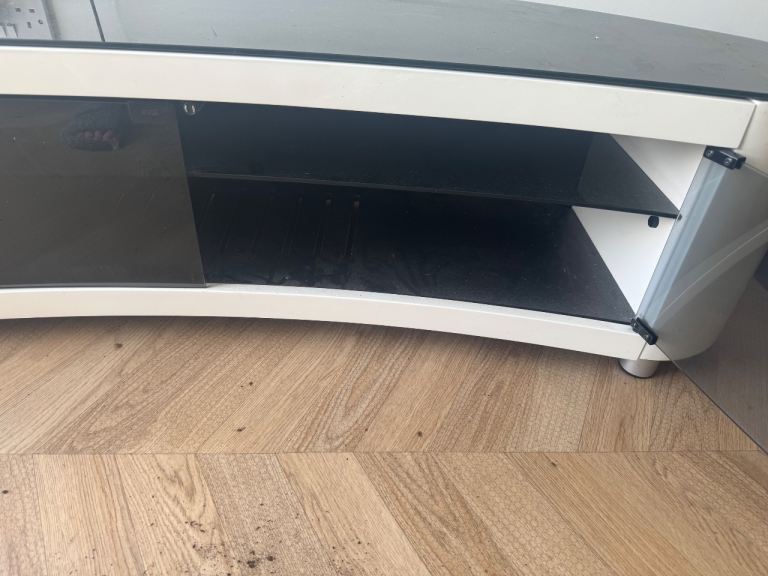 Black and white glass curved tv stand 