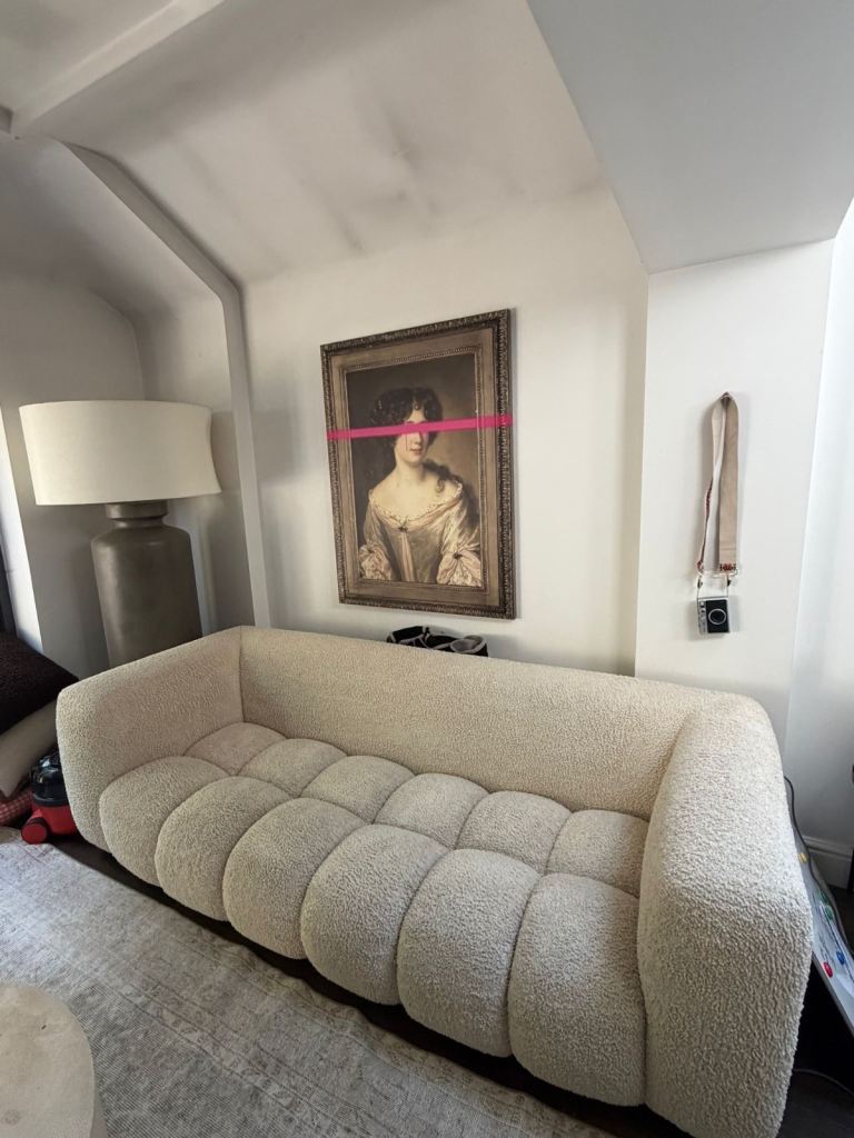 ANDREW MARIN CREAM BOUCLE SOFA 