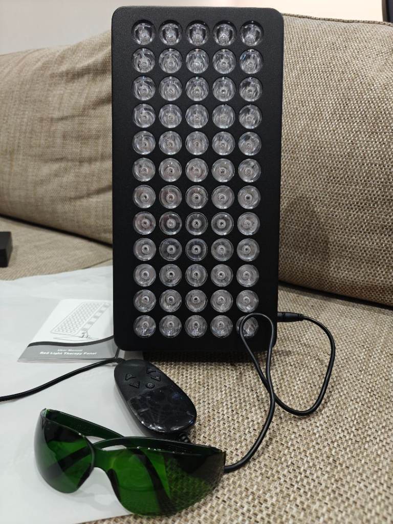 Red Light Panel, 50W 60 LEDs, Desktop Infrared Lamp with Cooling Fan & Goggles