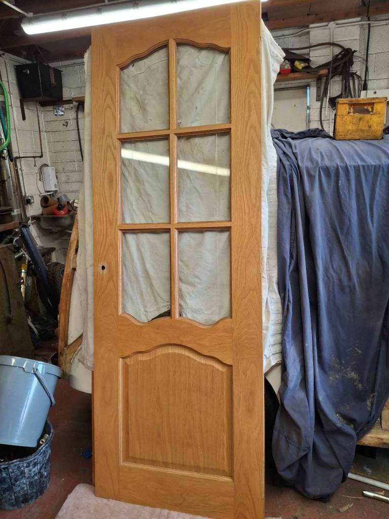 Solid Oak Internal Door with Glass Panels – Good Condition