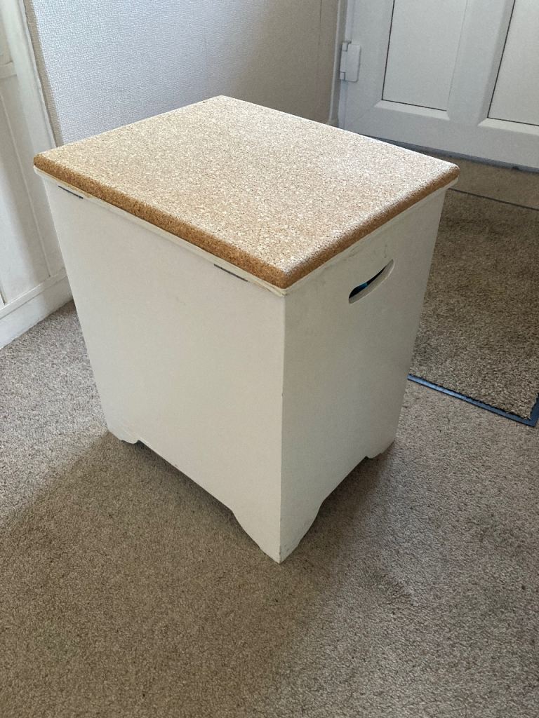 White Wooden Stool with Cork Top - Good Condition