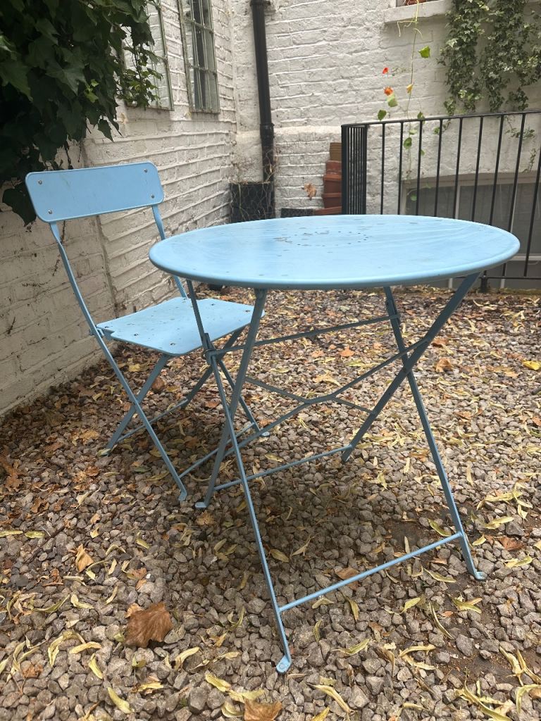 Outdoor Metal Folding Table and Chair Set – Light Blue