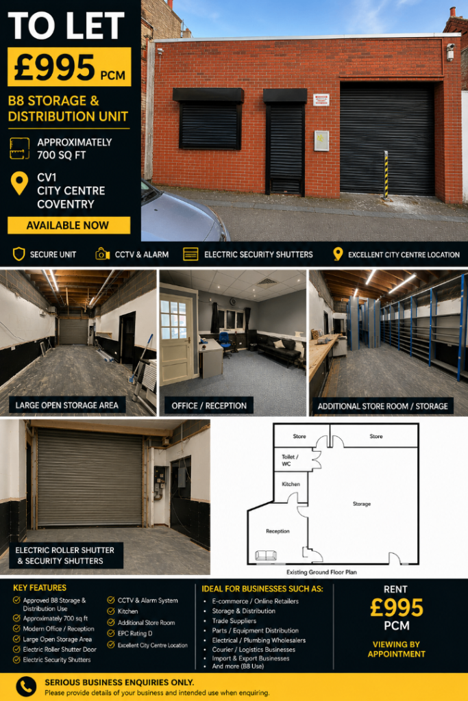 --TO LET – Modern Commercial Unit | Office/Storage | Coventry City Centre |