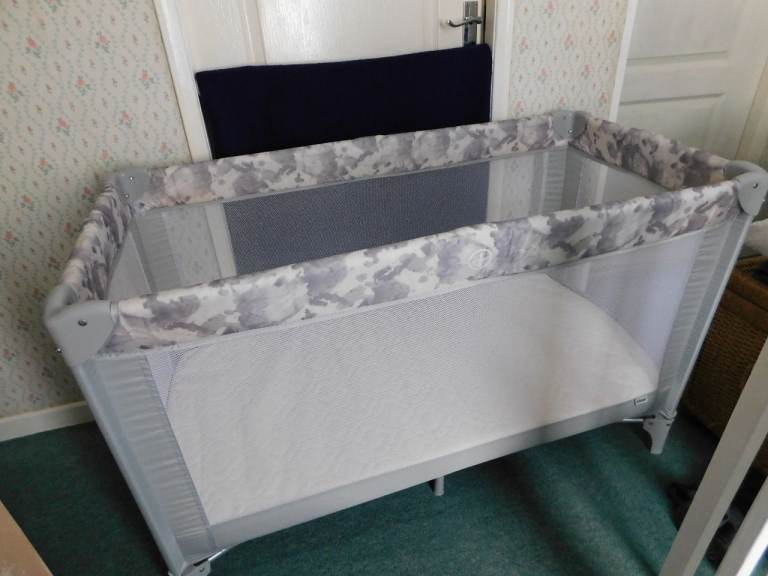 MyBabiie grey travel cot plus extra foam mattress