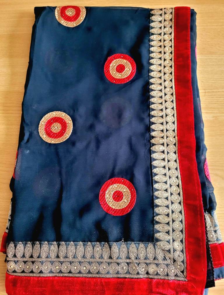 Black and Gold Saree with red velvet border. L / 12·New without tags·