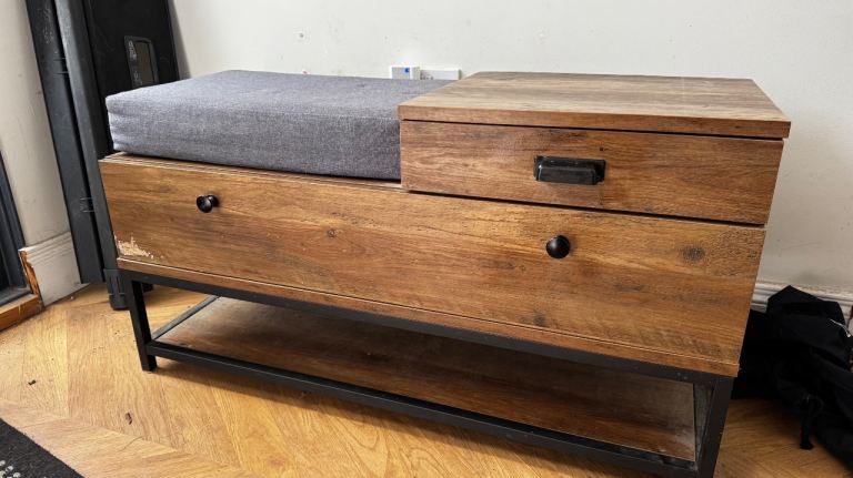 Wooden Storage Bench with Cushion and Drawers