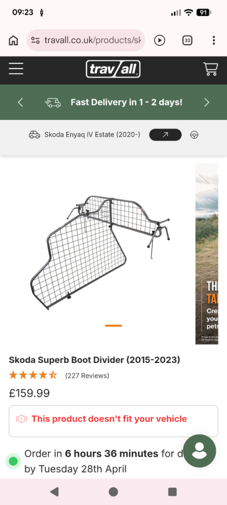 Skoda superb Travall boot divider 