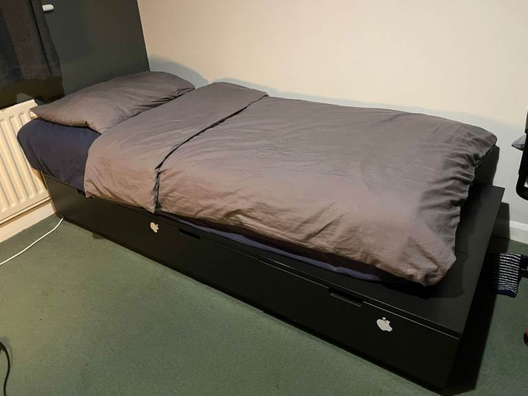Single bed with storage, black, IKEA Nordli
