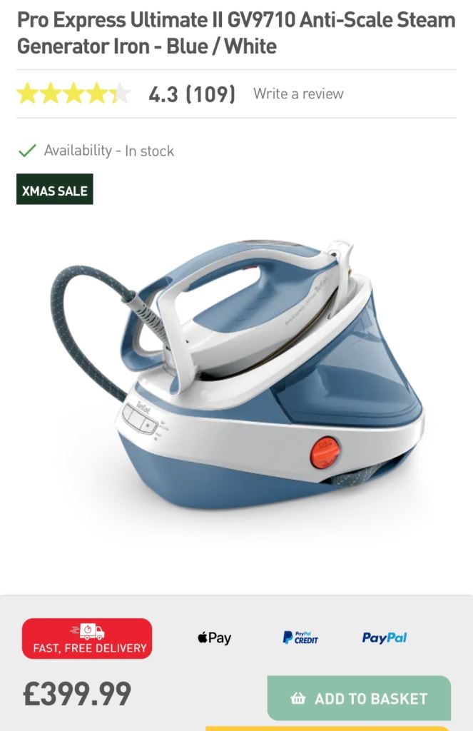 Tefal pro Express Ultimate iron and ironing board RRP £480