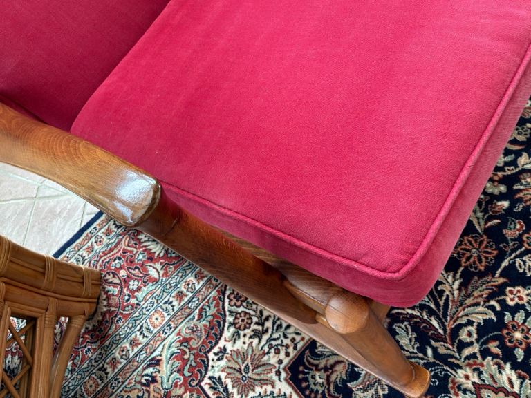 Vintage Wooden Rocking Chair with Red Cushions, £150.00 for Sale