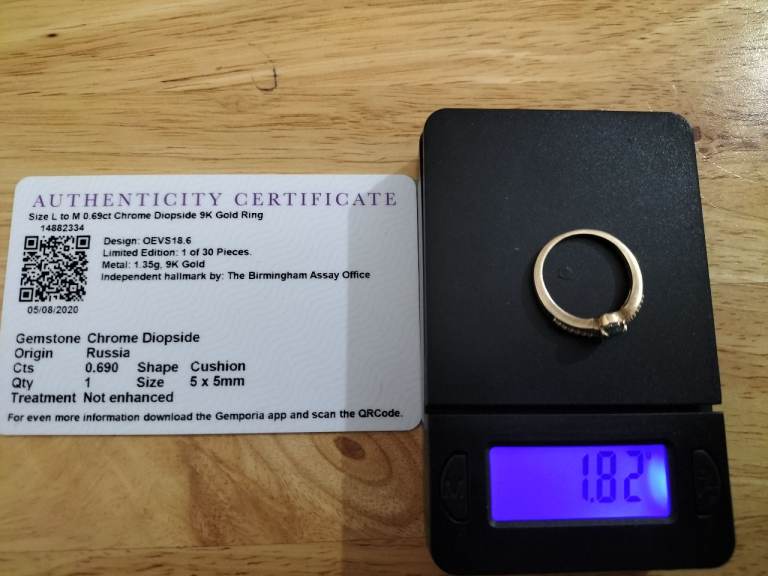 9ct gold ring size L to M 0.69ct chrome Diopside LIMITED EDITION 1 of 30 Pieces