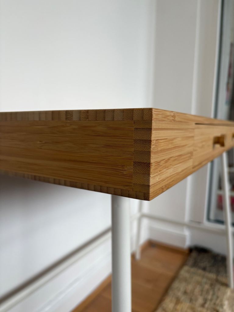 Wooden Desk with White Metal Legs and 3 Drawers