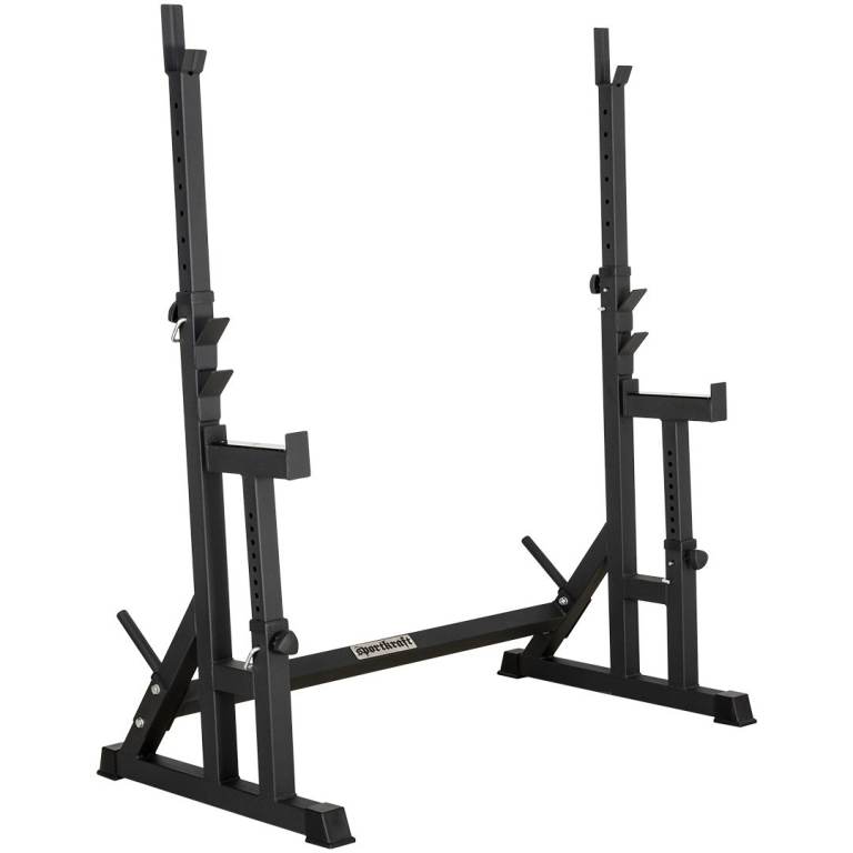 SportKraft: Adjustable Squat & Press Rack with Spotter Arms - Stand Weights Gym