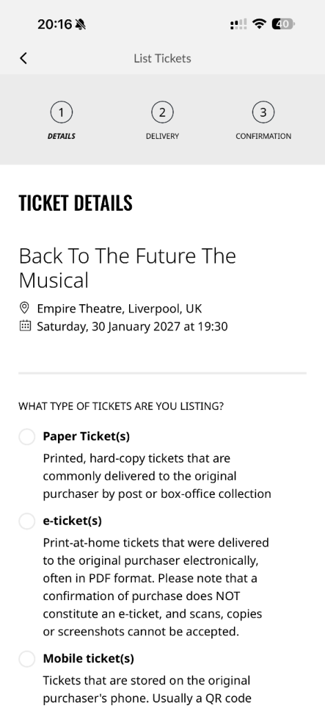 2 Back to the future tickets Saturday 30th January 