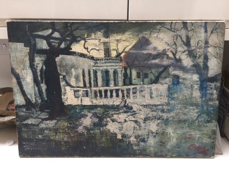 Original oil on canvas painting of an urban scene 