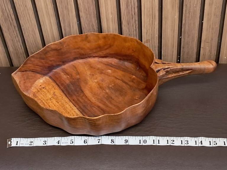 Large Mid Century Hand Carved Wood Leaf bowl.  For fruits or Home decoration. 