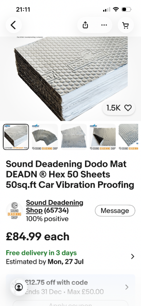 Sound deadening mat