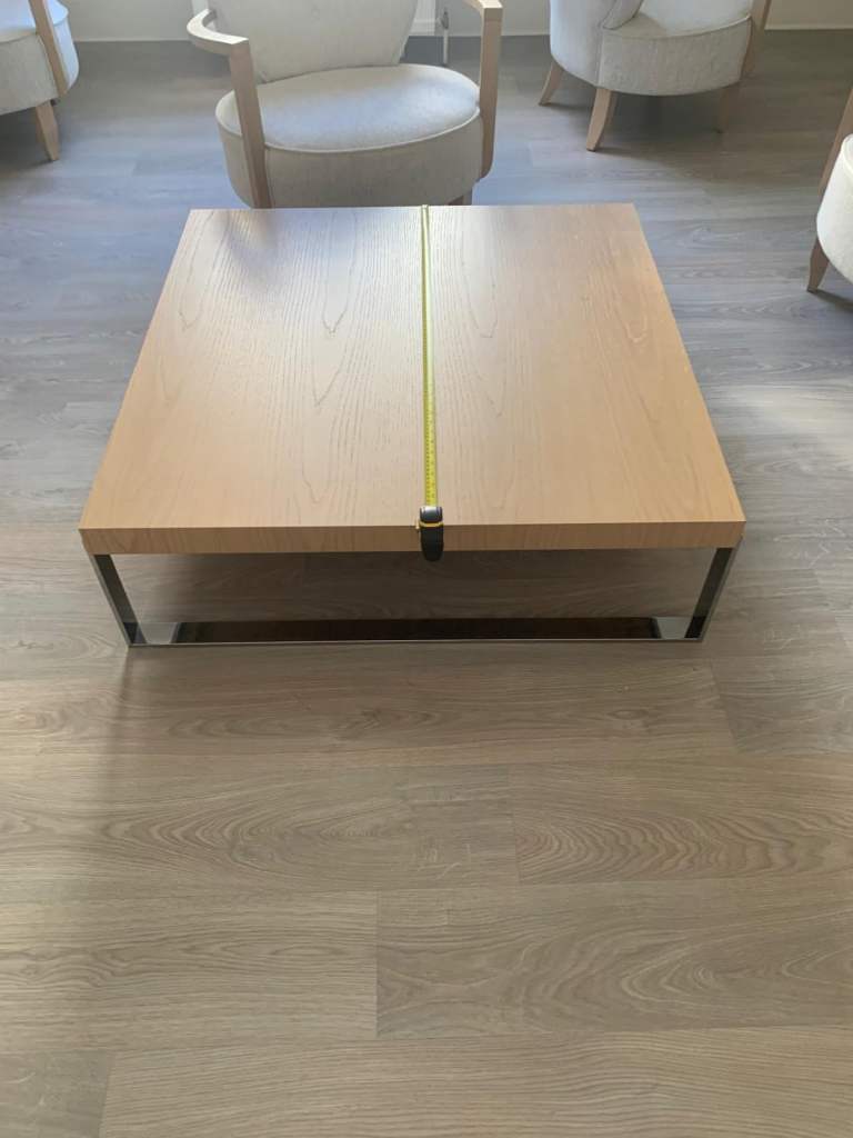 Modern ITALIAN DESIGNER MEDEA Square Coffee Table - Wood Top with Metal Base