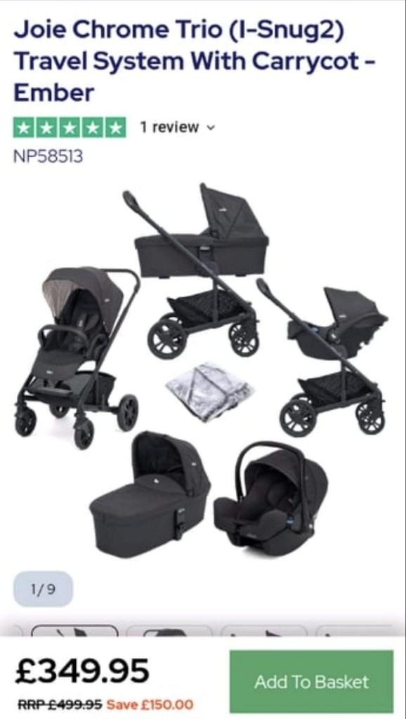Joie Chrome Trio (i-Snug 2) Travel System With Carrycot