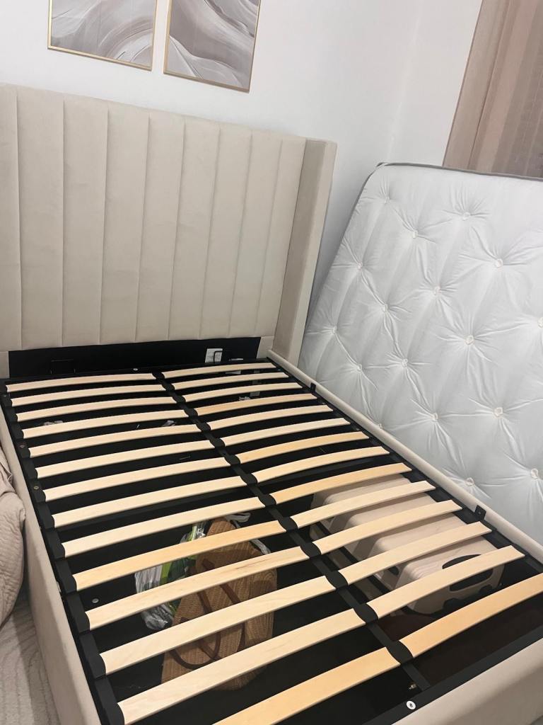 Cream Ottoman double bed with mattress 