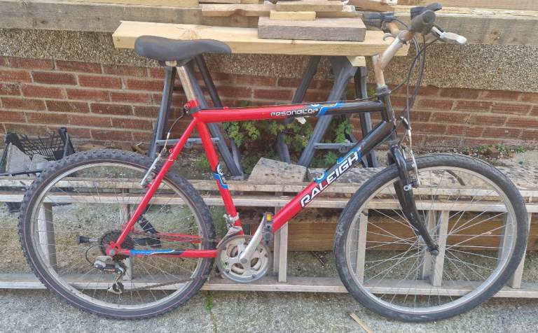 Raleigh Mountain Bike – Red/Black, Fair Condition