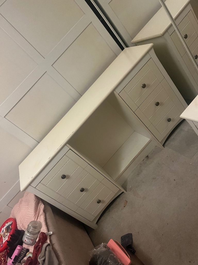White dressing table and bedside table