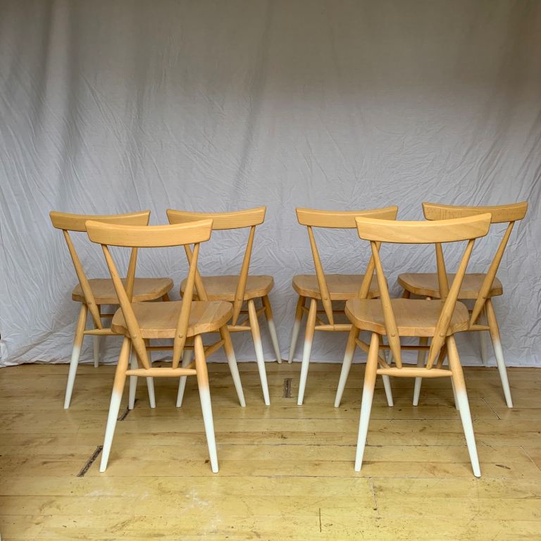 Set of six Ercol stacking dining chairs mid century vintage 