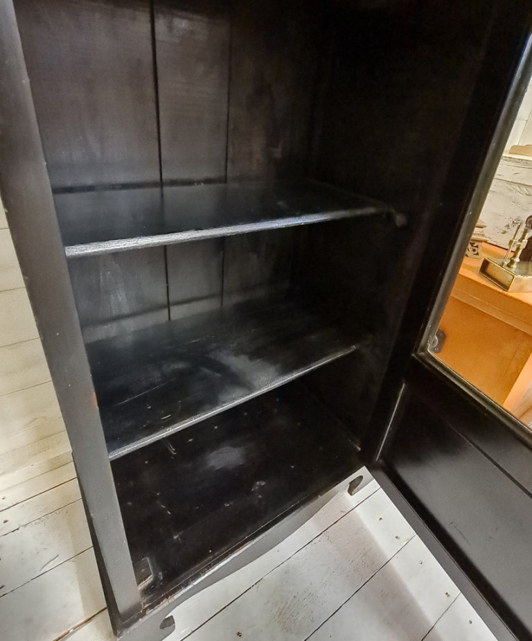 Antique Cupboard Glazed Front, Drawer, Shelves & Working Lock