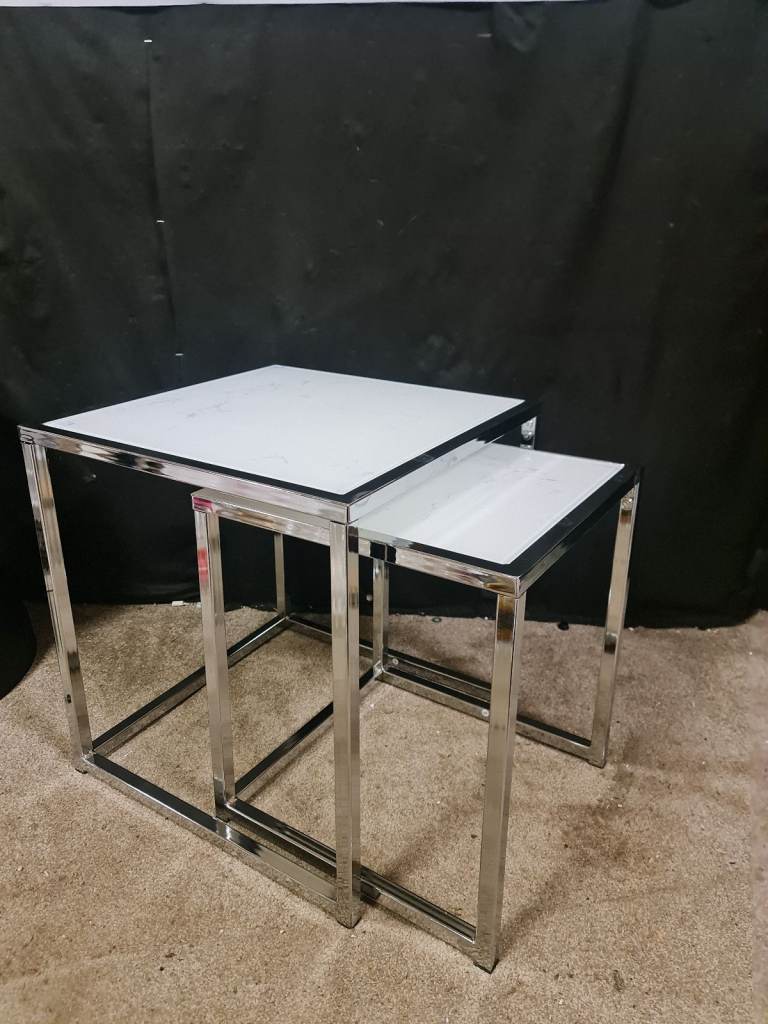 brand new chrome and marble glass nest of tables 