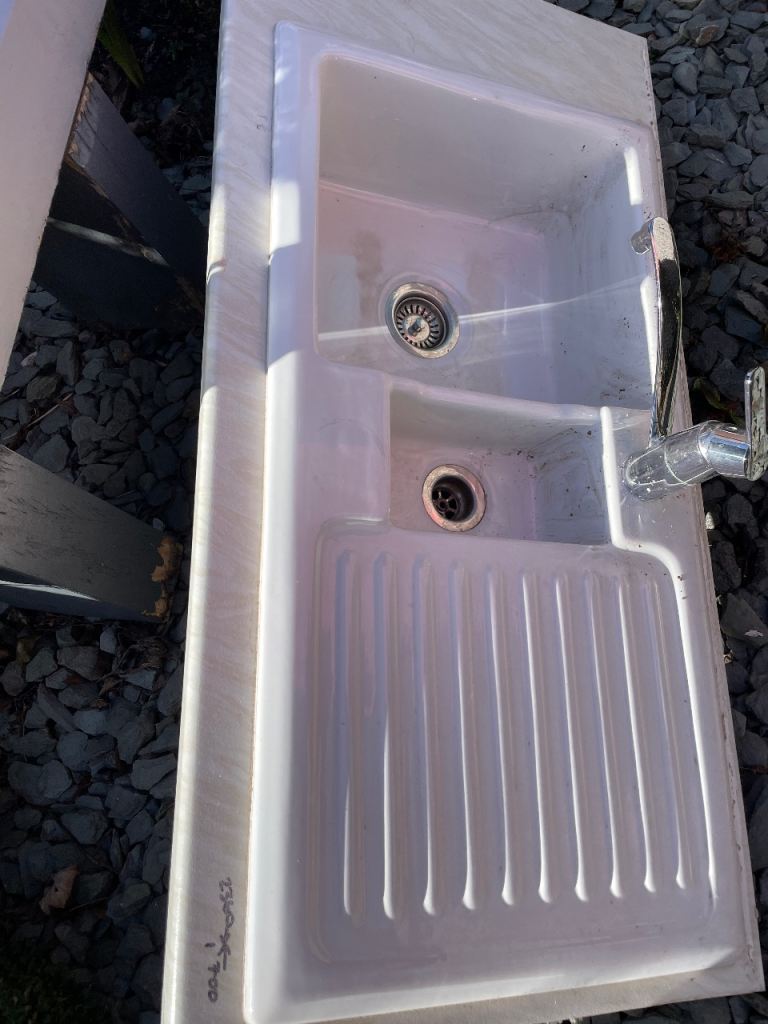 Heavy white ceramic double sink