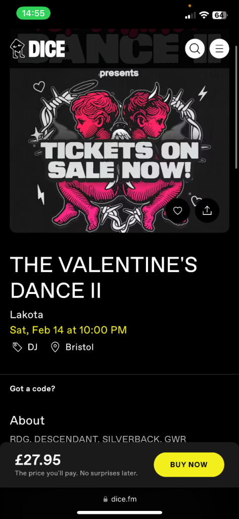 Valentines tickets x2 best offer takes them 